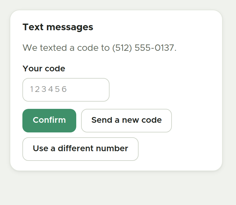 Step three: the housemate enters the code Homera texted to the number they entered, which is what proves the number is theirs.